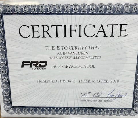 Heavy Equipment Repair Certificate Two