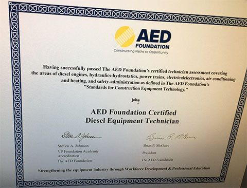 Heavy Equipment Repair Certificate Five